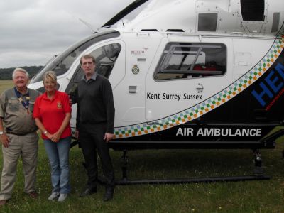 Lion President John Gee with the Air Ambulance